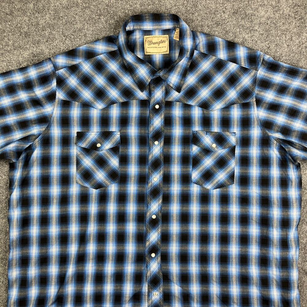 Wrangler Blue and Black Plaid Men's Polo Shirt
